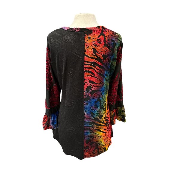 Colorful Abstract Print Long Sleeve Tunic Top By Calessa Medium 70% Rayon 25% Po - Picture 3 of 9